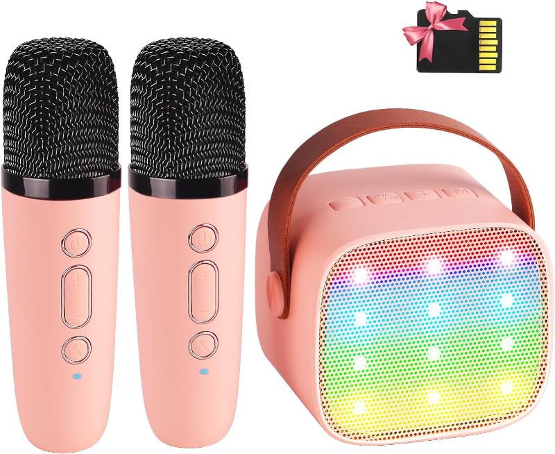 Photo 1 of Mini Karaoke Machine for Kids Adults, Portable Bluetooth Speaker with 2 Wireless Microphones,18 Pre-Loaded Songs Toys Birthday Gifts for Girls 4, 5, 6, 7, 8+ Years Old Toddler Teens (Lightpink)