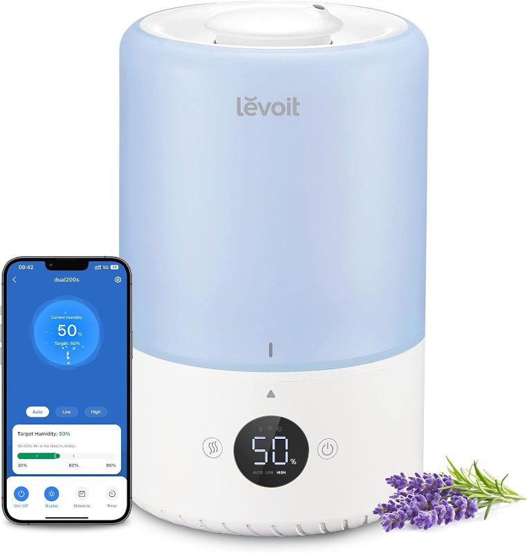 Photo 1 of LEVOIT Dual 200S Smart Humidifiers for Bedroom, Top Fill, Customize Humidity for Home, Baby Nursery & Plants with Humidistat, Essential Oil Diffuser, Schedule, Timer, APP & Voice Control, 3L, Blue