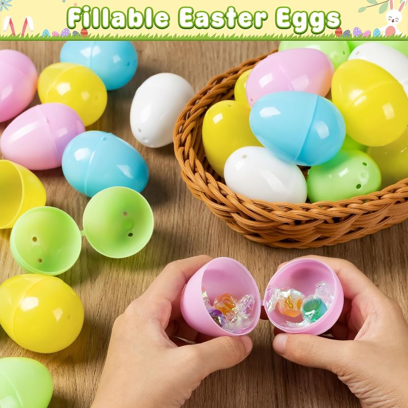 Photo 1 of 1000 PCS 2.4" Plastic Easter Eggs Bulk, Empty Easter Eggs in 5 Colors, Fillable Pastel Colorful Easter Eggs with Hinge, Perfect for Easter Hunt, Basket Stuffers Fillers and Easter Theme Party Favors