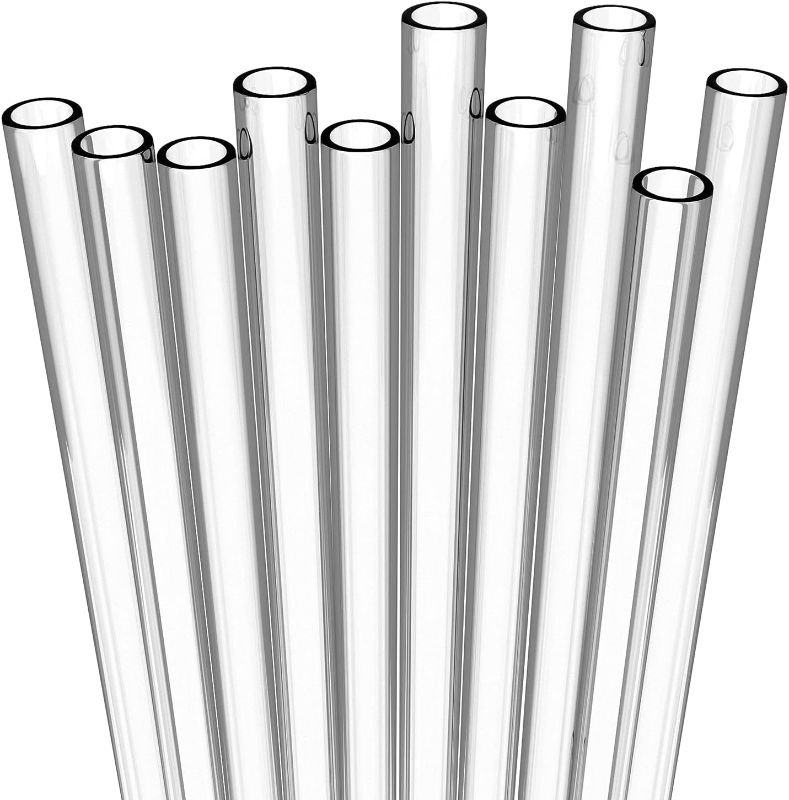 Photo 1 of 10 Long Clear Reusable Straws - Hard Plastic Drinking Straws + Sturdy Cleaning Brush - For Tumblers, Mason Jars, Milkshakes and Smoothies - BPA Free