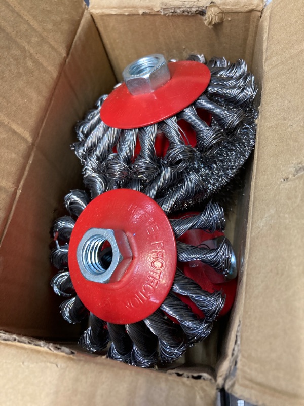 Photo 2 of Rocaris 6 Pack Wire Wheel Cup Brush, 3 & 4 Inch Twisted Knotted & Coarse Crimped Cup Brush for Angle Grinders, 5/8 -11 Inch Threaded Arbor
