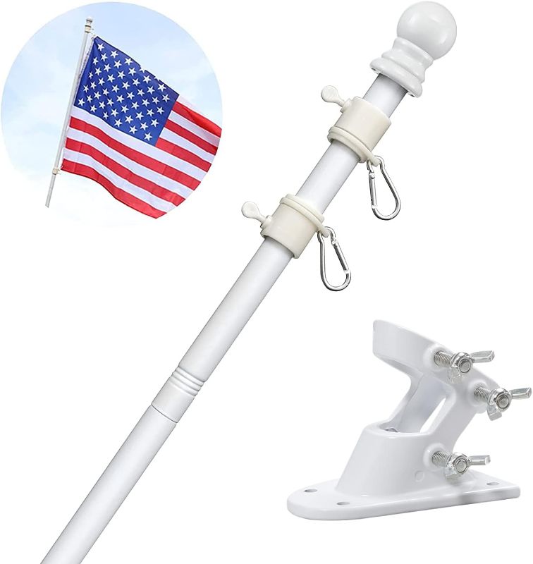 Photo 1 of *MISSING HARDWARE* Flag Poles for Outside House - 5ft Tangle Free Flag Pole for House with Holder Bracket,Stainless Steel Flag Pole Kit for 3x5 American Flag,White Flagpoles Residential for Outdoor Porch Truck Boat