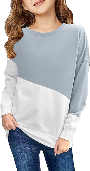 Photo 1 of Haloumoning Girls Striped Color Block Sweatshirts Kids Tie Dye Crewneck Long Sleeve Pullover Tops 4-15 Years