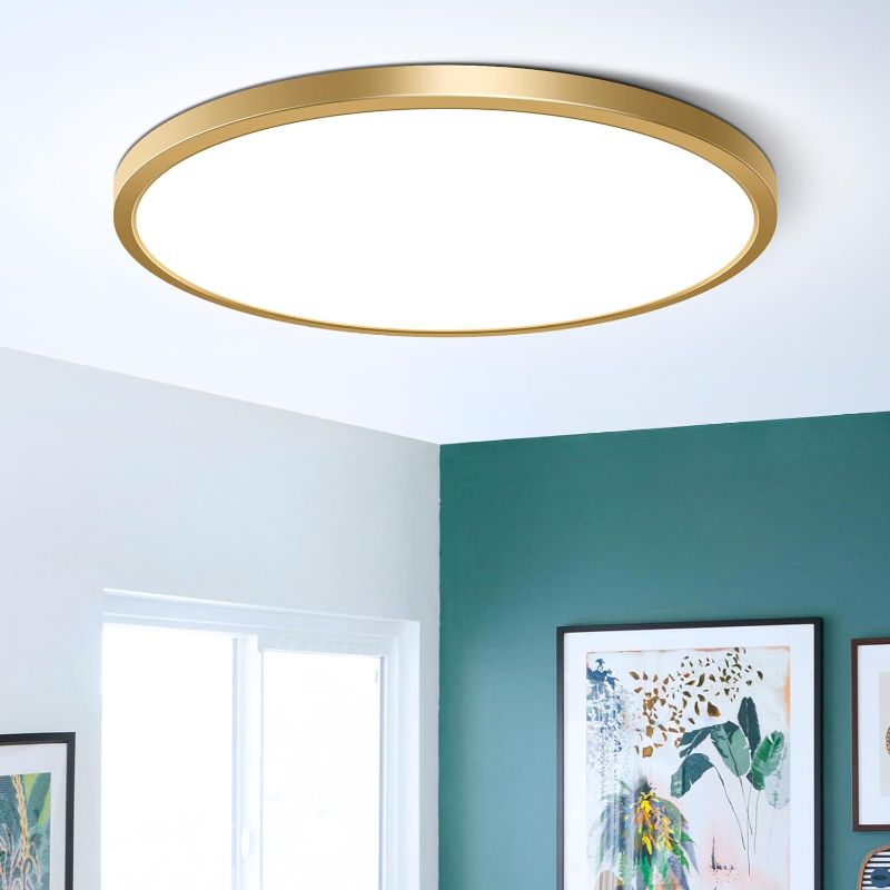 Photo 1 of 15.7Inch Gold Flush Mount Ceiling Light Fixture , 32W(320W Equivalent), 3800LM, 4000K Natural White, IP40, Flat Modern Round LED Ceiling Lights for Bedrooms, Living Rooms, Bathrooms, Stairwells, etc.