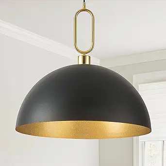 Photo 1 of 17.7'' Farmhouse Vintage Pendant Lighting Black and Gold Pendant Light Fixtures Large Dome Chandelier for Kitchen Island, Hallway, Dining Room, Bedroom