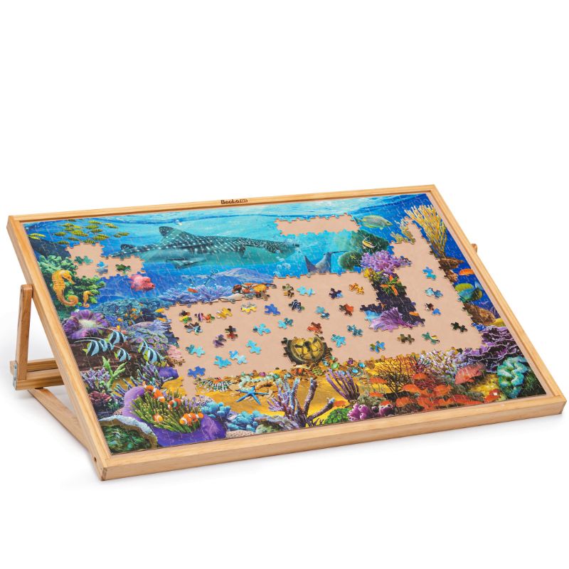 Photo 1 of Becko US Jigsaw Puzzle Board Adjustable Wooden Puzzle Easel Portable Jigsaw Puzzles Plateau for Adults and Kids, 30.1 × 20.07 Inch for Up to 1000 Piece