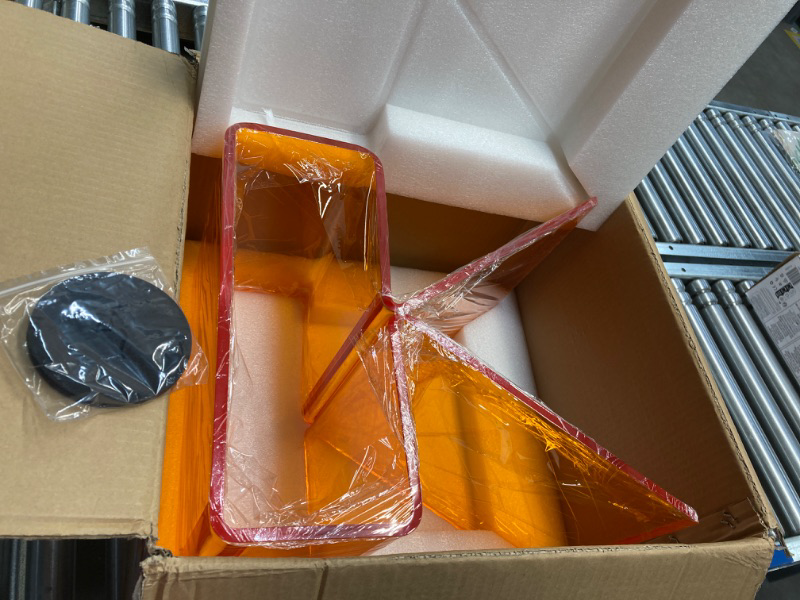 Photo 1 of Acrylic Side Table Nightstand End Table, Translucent Orange Acrylic Table for Living Room, 11.8" D x 15.4" W x 17" H R Shape-translucent Orange