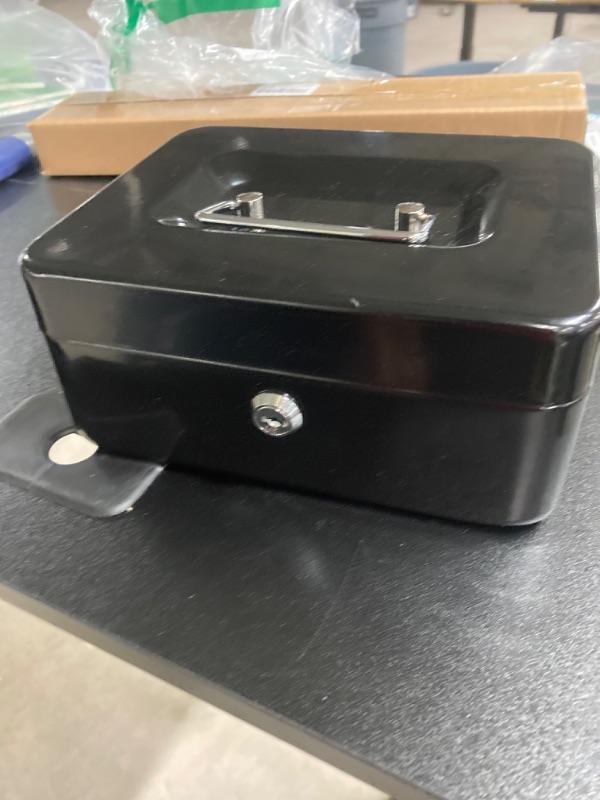 Photo 2 of KYODOLED Medium Cash Box with Money Tray,Small Safe Lock Box with Key,Cash Drawer,7.87"x 6.30"x 3.54" Black Medium Medium Black