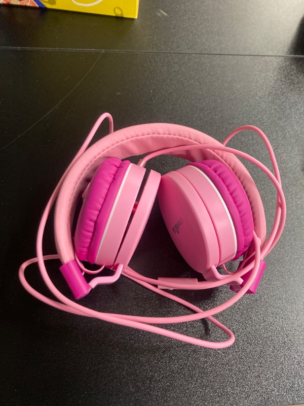 Photo 2 of Kids Headphones,Foldable Wired Headset,Adjustable On-Ear Headphones for School/Travel,Compatible with Cellphones, Tablets for Kids Teens Boys Girls(Pink) Magenta