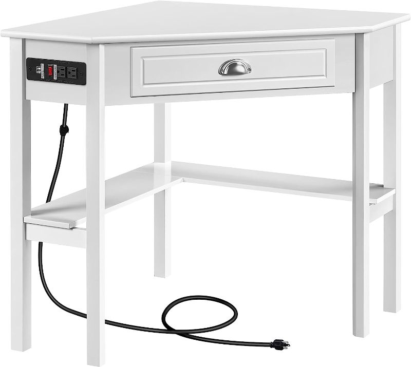 Photo 1 of 40 in. Corner White Wood 1-Shelf Writing Desk with USB Charging Ports