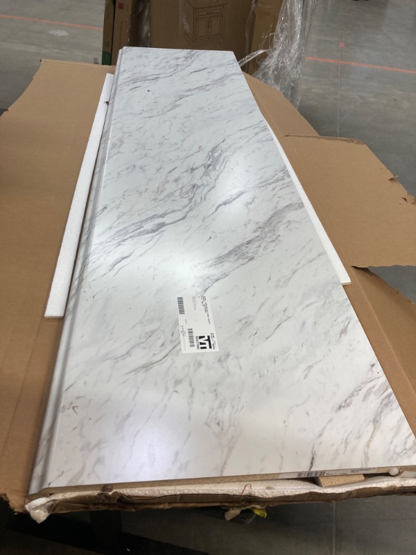 Photo 2 of 8 Ft. Straight Laminate Countertop Kit Included in Gloss Calcutta Marble with Full Wrap Ogee Edge & Backsplash