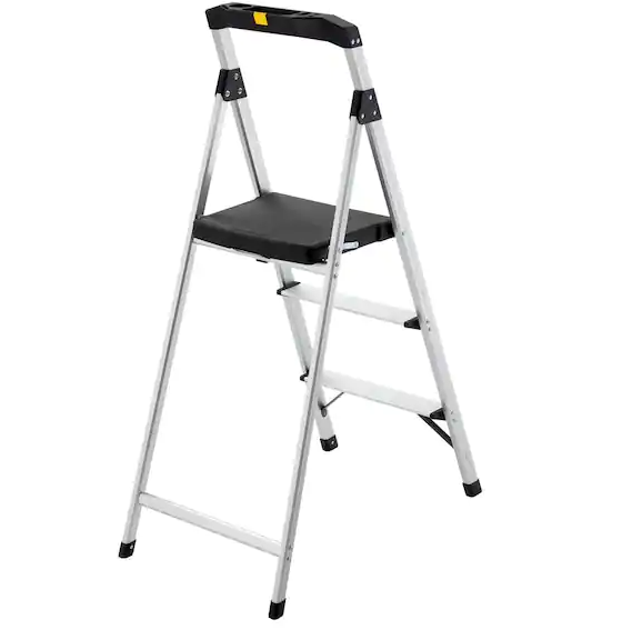 Photo 1 of 3-Step Aluminum Step Stool Ladder, 250 lbs. Type I Duty Rating (9ft. Reach Height)
