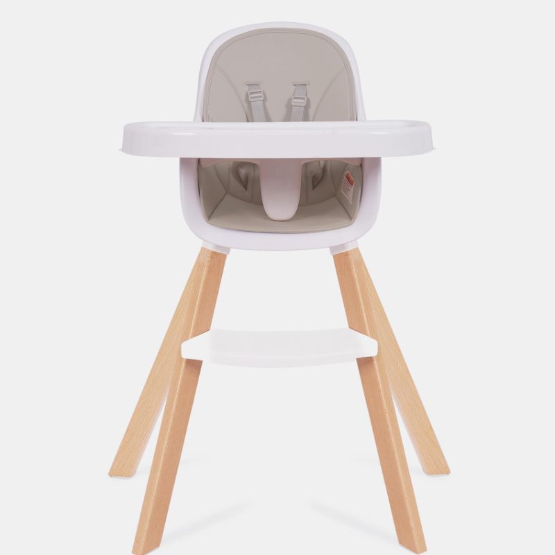 Photo 1 of Baby High Chair, 3-in-1 Convertible Wooden High Chair with Adjustable Legs & Double Dishwasher Safe Tray, High Chairs for Babies and Toddlers, Made of Sleek Hardwood & Premium Leatherette Light Gray