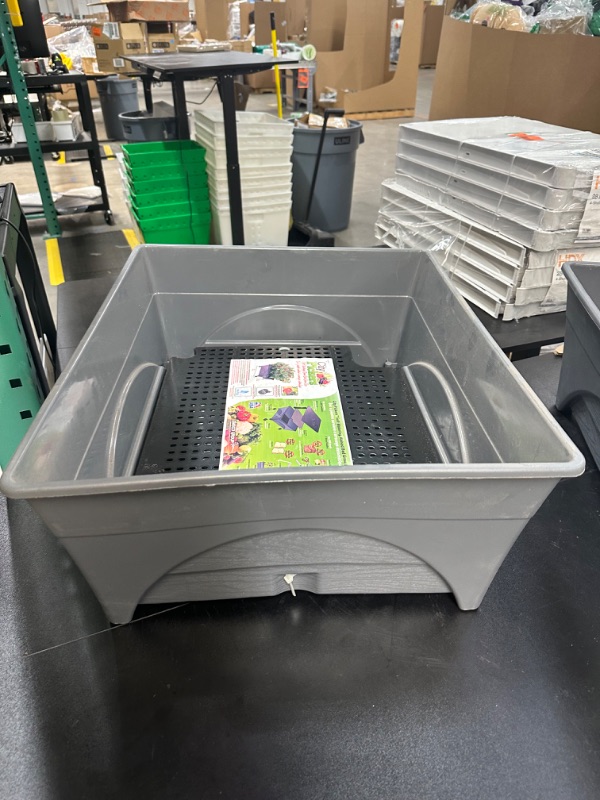 Photo 2 of 24.5 in. x 20.5 in. Slate Gray Plastic Patio Raised Garden Bed Kit with Watering System and Casters
