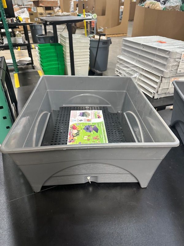 Photo 1 of 24.5 in. x 20.5 in. Slate Gray Plastic Patio Raised Garden Bed Kit with Watering System and Casters
