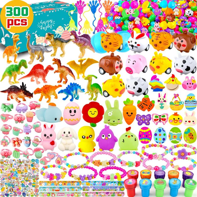 Photo 1 of 300 pcs Bulk Easter Eggs with Toys Inside 100 PACK Easter Basket Stuffers Surprise Plastic Easter Egg Fillers Small Toys for Easter Egg Hunt Easter Party Favors Kids Toddlers Boys Girls
