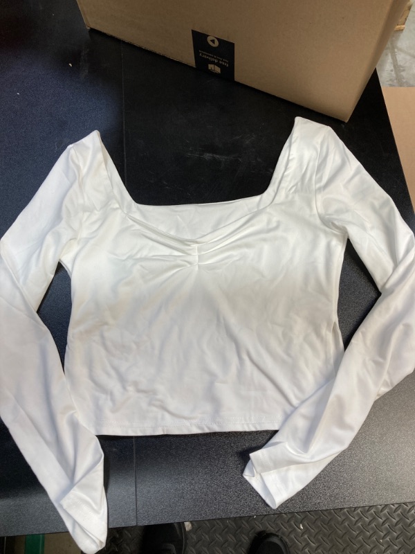 Photo 1 of  Medium White Cropped Long Sleeve Shirt 95% Polyester 5%Spandex 