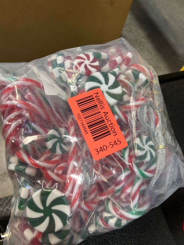 Photo 3 of 120Pcs Candy Cane Decorations Plastic Candy Cane Tree Hanging Decoration Candy Cane Ornament for Tree Decor Home Indoor Outdoor Party Favor, (Red, White and Green)