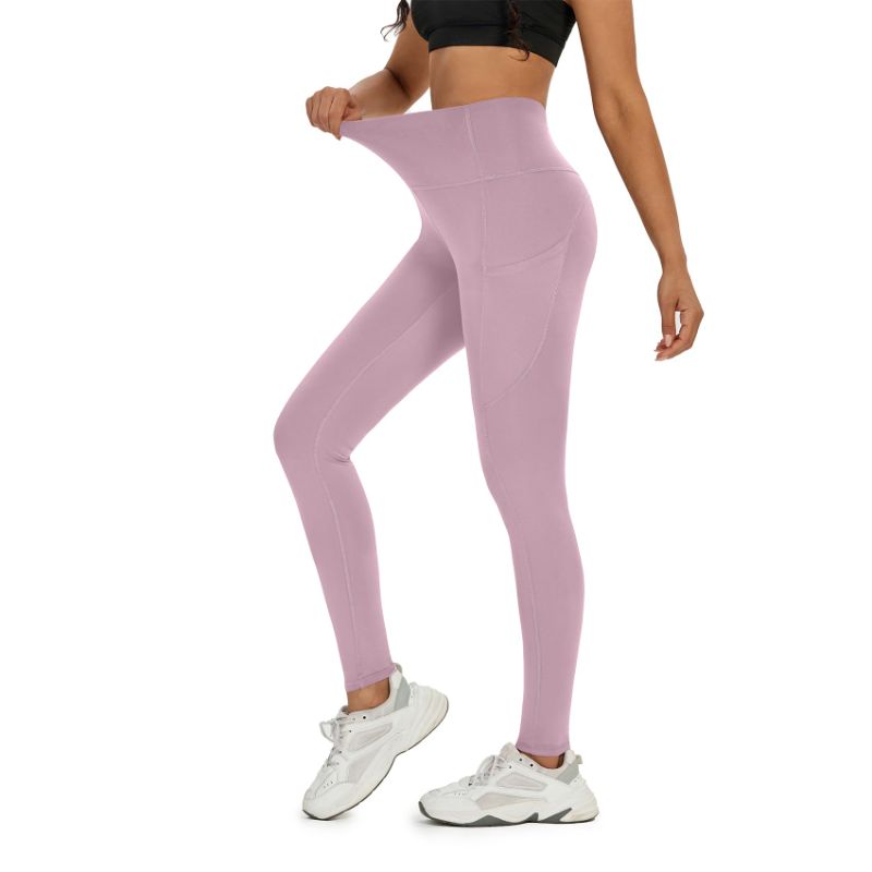 Photo 1 of Women' s High Waist Yoga Pants Tummy Control Workout Running Lounge Yoga Leggings for Women with Side Pockets MEDIUM Light Purple