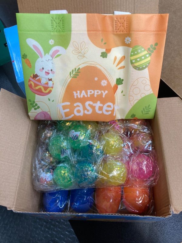 Photo 1 of 24Pcs Easter Marble Eggs with Fidget Stress Balls, 1pc Non Woven Bags for Easter Theme Party Favors, Supplies for Easter Egg Hunt, Basket Stuffers/Fillers, Classroom Prize Supplies Toddler Boys Girls