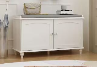 Photo 1 of 20.8in. Hx35.8in. W, 8-Pair White Wooden Shoes Storage Bench, Shoes Cabinet with Adjustable Shelves