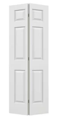 Photo 1 of 18 in. x 80 in. 6 Panel Colonist Primed Textured Molded Composite Hollow Core Closet Bi-Fold Door