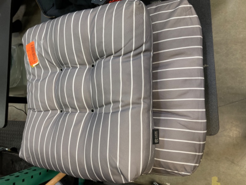Photo 1 of 19 in. W Square Patio Seat Cushion in Moon Mist, Stripe (2-Pack)
