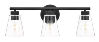 Photo 1 of **SEE NOTES** Eastburn 22 in. 3-Light Matte Black Vanity Light with Clear Glass Shades
