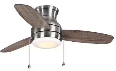 Photo 1 of ***CHECK NOTES***    Ashby Park 44 in. White Color Changing Integrated LED Brushed Nickel Ceiling Fan with Light Kit and 3 Reversible Blades
