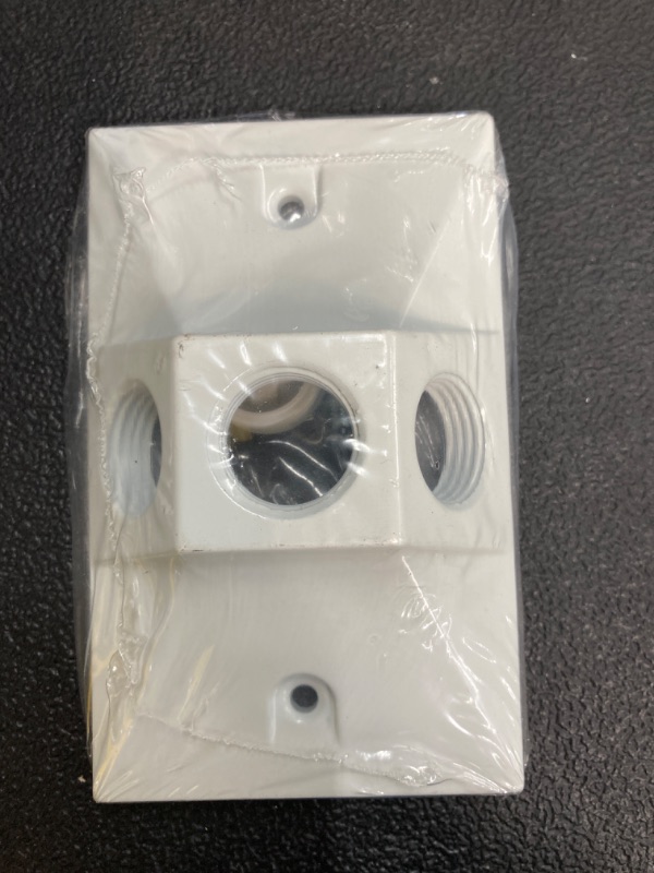 Photo 1 of 1-Gang Metallic Weatherproof Cover with (3) 1/2 in. Holes, White
