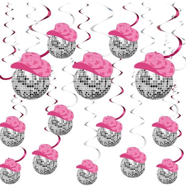 Photo 1 of 40pc Disco Cowgirl Party Decorations Disco Ball Cowgirl Hat Hanging Swirls Disco Cowgirl Ceiling Decoration for Retro Disco Western Cowgirl Birthday Party Favors Supplies (4 packs of 10)