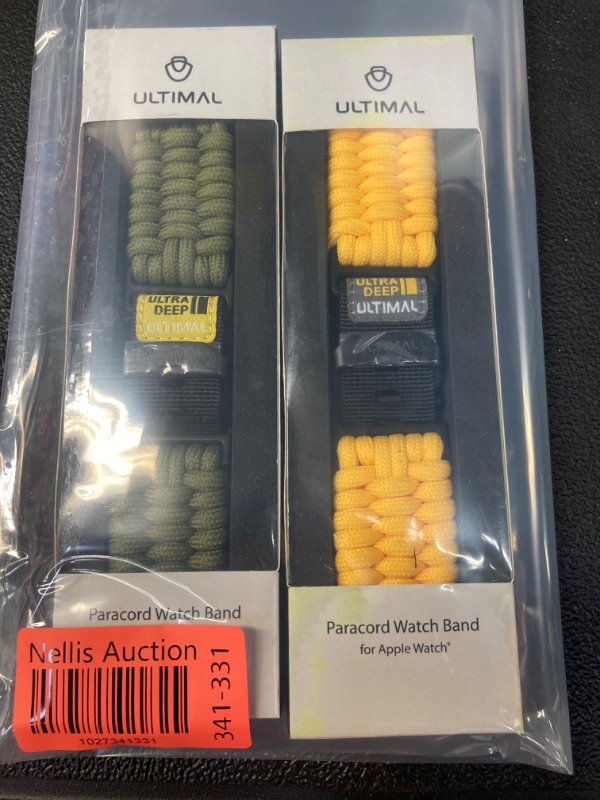 Photo 2 of 2 Pack ULTIMAL Band Compatible with Apple Watch 45mm/44mm/42mm, Nylon Woven Loop Paracord Strap Design for Sports Outdoors for Series 1/2/3/4/5/6/SE/7/8/9 (42mm/44mm/45mm, Green & Yellow)