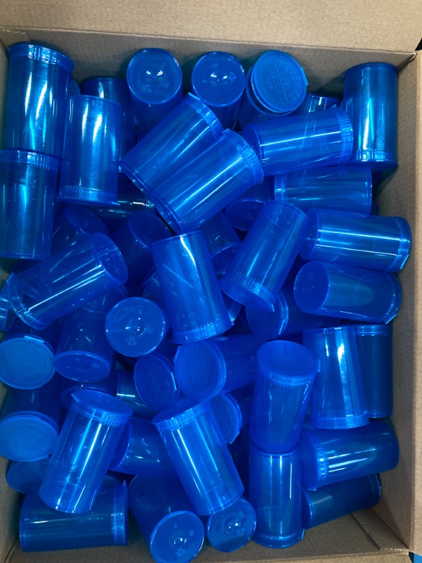 Photo 2 of 120pc Plastic Empty Prescription Vial, Waterproof Airtight Joint Pill Bottles with Pop Top Caps Medicine Container (19 Dram, Blue Transparent)
