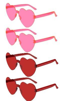 Photo 1 of 2 Pack NACHLYNN 4 Pairs Rose Red and Pink Heart Sunglasses for Women Rimless Heart Shaped Sunglasses Heart Glasses for Party Favors (8 Glasses total)
