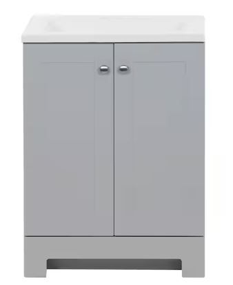 Photo 1 of 24 in. W x 19 in. D x 33 in. H Single Sink Freestanding Bath Vanity in Pearl Gray with White Cultured Marble Top
***Vanity Top Broken*** Cabinet Only