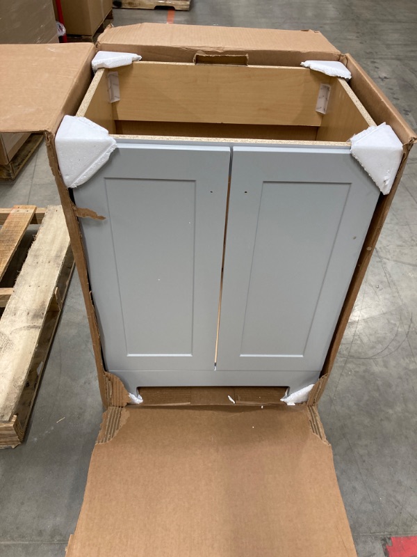 Photo 2 of 24 in. W x 19 in. D x 33 in. H Single Sink Freestanding Bath Vanity in Pearl Gray with White Cultured Marble Top
***Vanity Top Broken*** Cabinet Only