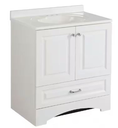 Photo 1 of Glacier Bay
Lancaster 31 in. W x 19 in. D x 36 in. H Raised Panel Freestanding Bath Vanity in White with White Cultured Marble Top