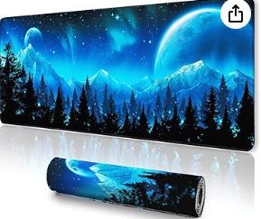 Photo 1 of UJoowalk Large Mouse Pad, Gaming Mousepad, 35.3 x 15.7 XXL Extended Mouse Pad, Non-Slip Stitched Edge Office Laptop Computer Keyboard Desk Mat - Starry Sky Moon Mountain Forest
