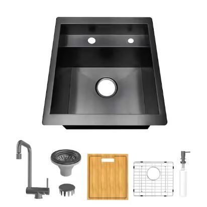 Photo 1 of Glacier Bay
Zero Radius 17 in. Undermount 18G Gunmetal Black Stainless Steel Single Bowl Workstation Bar Sink with Folding Faucet