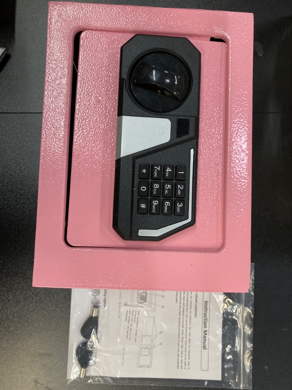 Photo 2 of ***(CHECK NOTES)***   TOTOY Small Personal Safe Box 0.3 Cu Ft- Electronic Digital Security Safe Steel Construction Hidden with Key Lock, Wall or Cabinet Safety Box for Home Office Hotel Business Jewelry Gun Cash Money Pink 0.3 Cu Ft