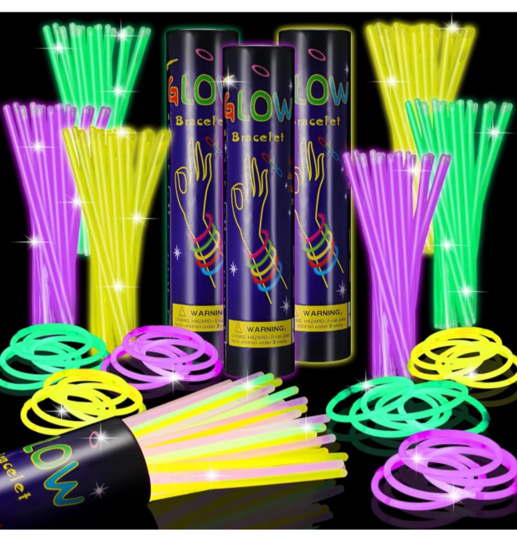 Photo 1 of Hanaive 300 Pcs Glow Sticks Bulk 8 Inch Glow in the Dark Party Favors Neon Glow Bracelets and Necklaces Light up Sticks with Connectors for Kids Adults Party Supplies (Purple, Green, Yellow)