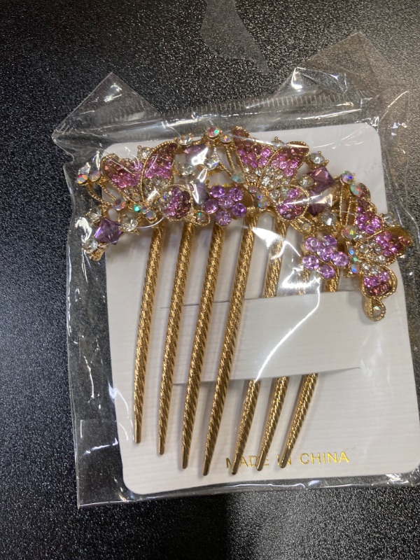 Photo 3 of Women Rhinestone Inlaid Flower Hair Comb Hairpin Barrette Accessory, Also Perfect Mother's Day Gifts for Mom (Purple