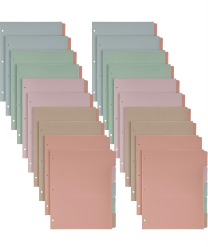Photo 1 of 20 Sets 5 Tab Binder Dividers for 3 Ring Binders 8.5 x 11 Inch Paper Multicolor Dividers with Plastic Film 3 Hole Punched Page Dividers Sturdy Binder Index Dividers for School (Morandi Color) 