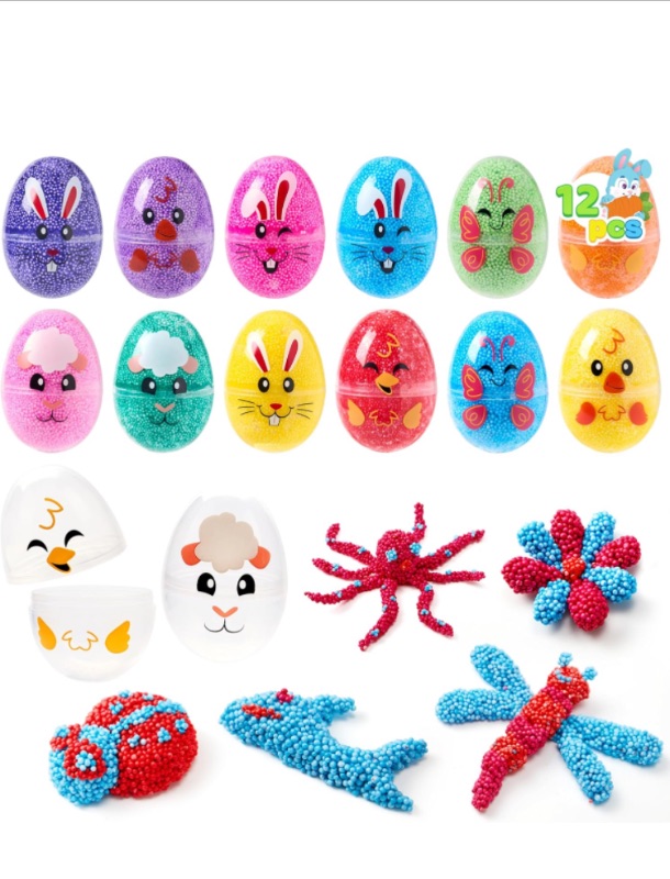 Photo 1 of JOYIN 12 Pcs Easter Prefilled Eggs with Foam Squishy Toys, Easter Egg with Foam Toys Fillers, Kids Easter Egg Hunt, Basket Stuffer, Easter Party Favor, Arts Crafts Supplies PACK OF 2