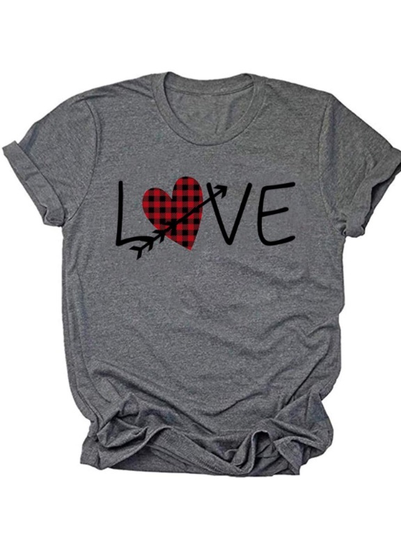 Photo 1 of Valentine's Day Shirt for Women Love Heart Print Short Sleeve Tops