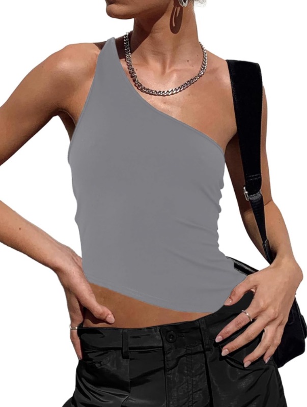 Photo 1 of SOFIA'S CHOICE Women's Sexy One Shoulder Crop Top Sleeveless Asymmetrical Tank Top Shirt (L)