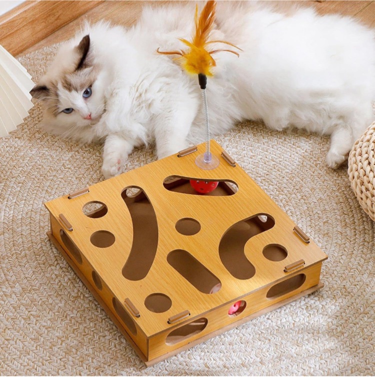 Photo 1 of Cat Toy Puzzle Box, Interactive Cat Game Box Claw Grinding with Cat Teasing Stick for Pet Toy