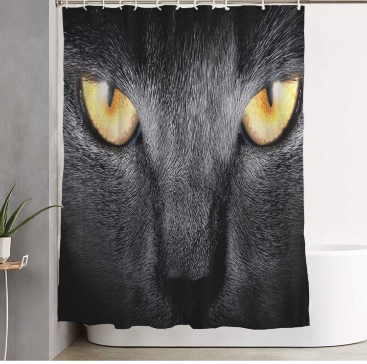 Photo 1 of Get Naked Curtain With Bathroom Fabric Shower Curtain Cute Staring Shot Furry Kitten View Darkness Mammal Muzzle Nature Formidable On Black Design Wool Curtains Durable Waterproof Bath Curtain Set with Hooks 72" x 78" 