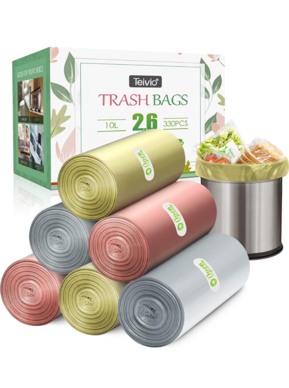 Photo 1 of 2.6 Gallon 330 Counts Strong Trash Bags Garbage Bags by Teivio, Bathroom Trash Can Bin Liners, Small Plastic Bags for home office kitchen (Metal Mixed)