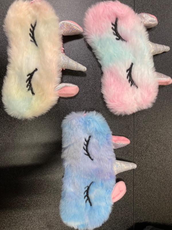 Photo 3 of 3 Pieces Plush Sleeping Eye Cover Bunny Eye Blindfold Cat Sleep Eye Cover Unicorn Sleeping Eye Shade Soft Funny for Kids Girls and Adult Travel (Unicorn Style) BUNDLE OF 2
